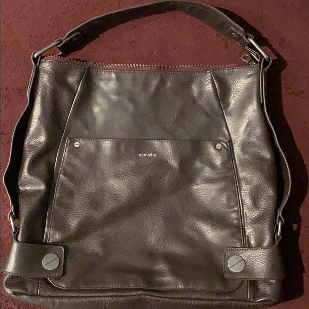 Samsara brown bag with pewter accents
